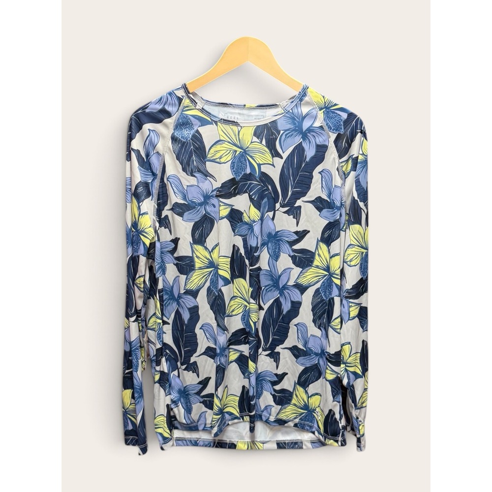 Reel Life Womens XXL Sun Shirt Long Sleeve Tropical Floral Navy Blue UUV03-8037